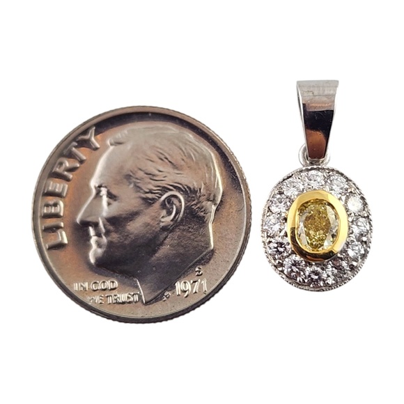 18K White & Yellow Gold Yellow White Diamond Halo Drop Pendant #19038 - Picture 7 of 9